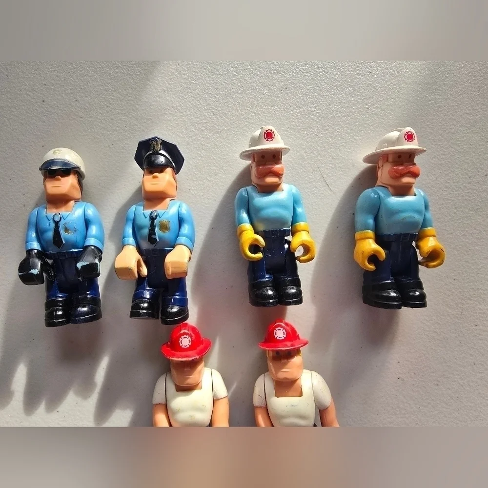 Vintage Fisher Price 2 Police And 4 Fireman Lot.